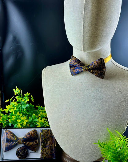 Paisley brown gold pretied bow