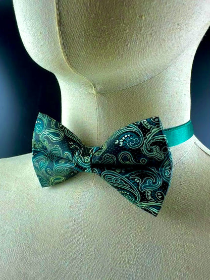 Paisley Emerald green pretied bow